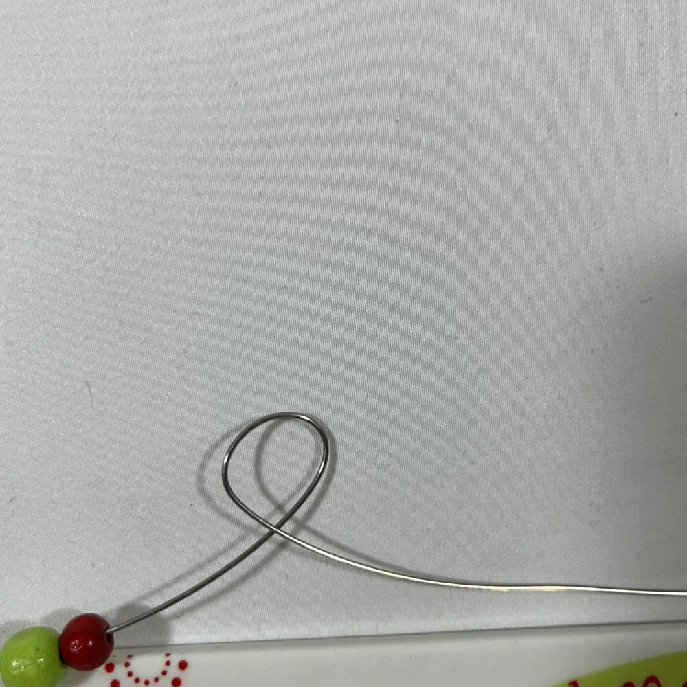 Holiday Cheer Wine Hand‎ Ceramic Ornament Red Green Beads Metal Hanger 8x1